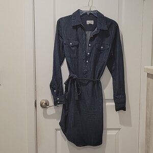Deep blue denim, button down, shirt dress, belted